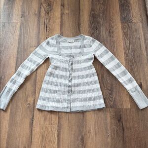 HOLLISTER Y2K Striped Babydoll Sweater Long Sleeve Square Neck Womens XS Grey